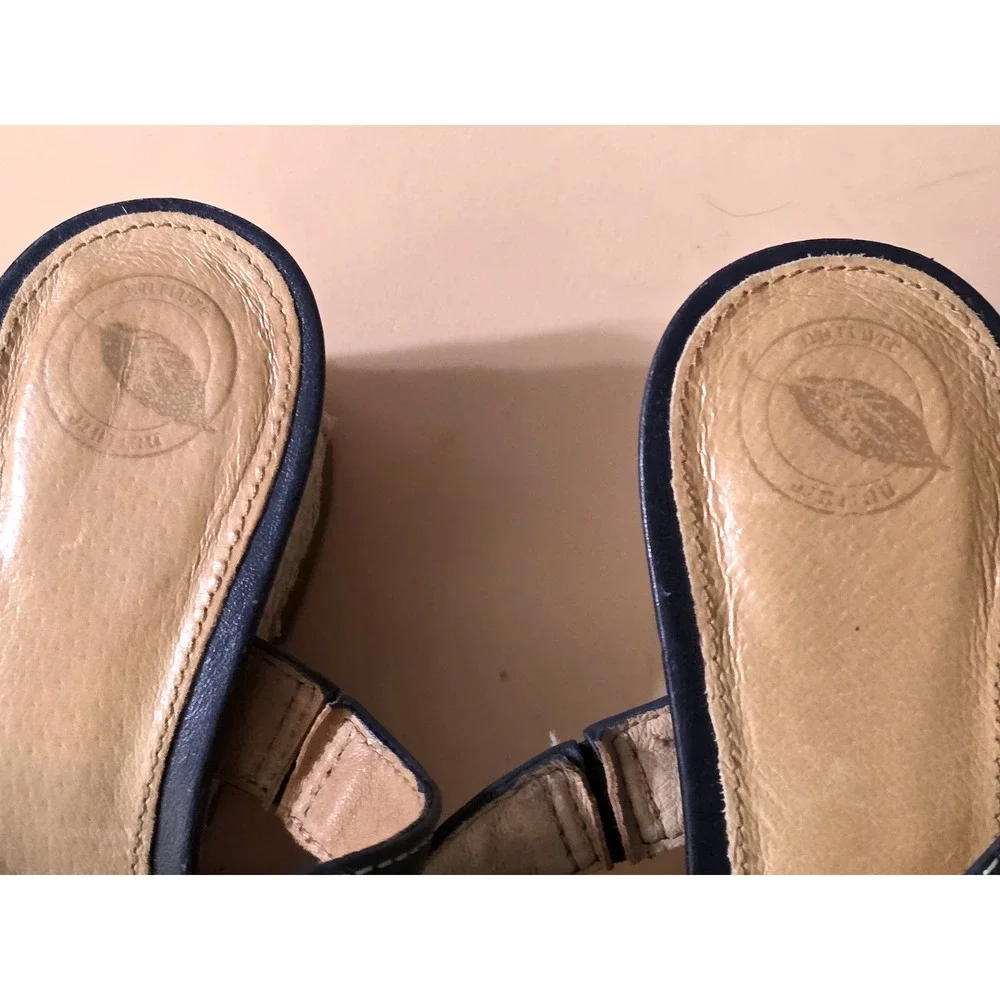 NURTURE Women's Leather Platform Wedge‎ Espadrille Slide Sandals Size 8.5M Blue